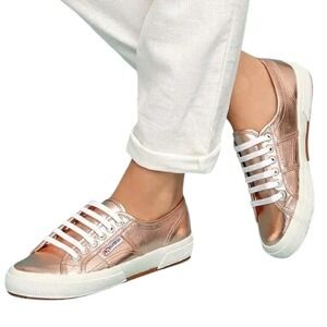 Superga 2750 Cotmetu Rose Gold Metallic Low Top Skater Sneakers Boho Preppy 8